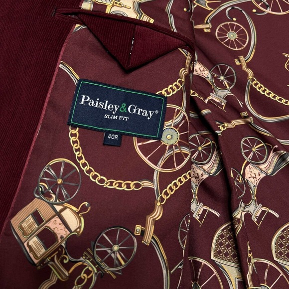 PAISLEY & GRAY MENS SPORT JACKET / BLAZER WINTER BURGUNDY FOREST GREEN SIZE 40R - Picture 8 of 9